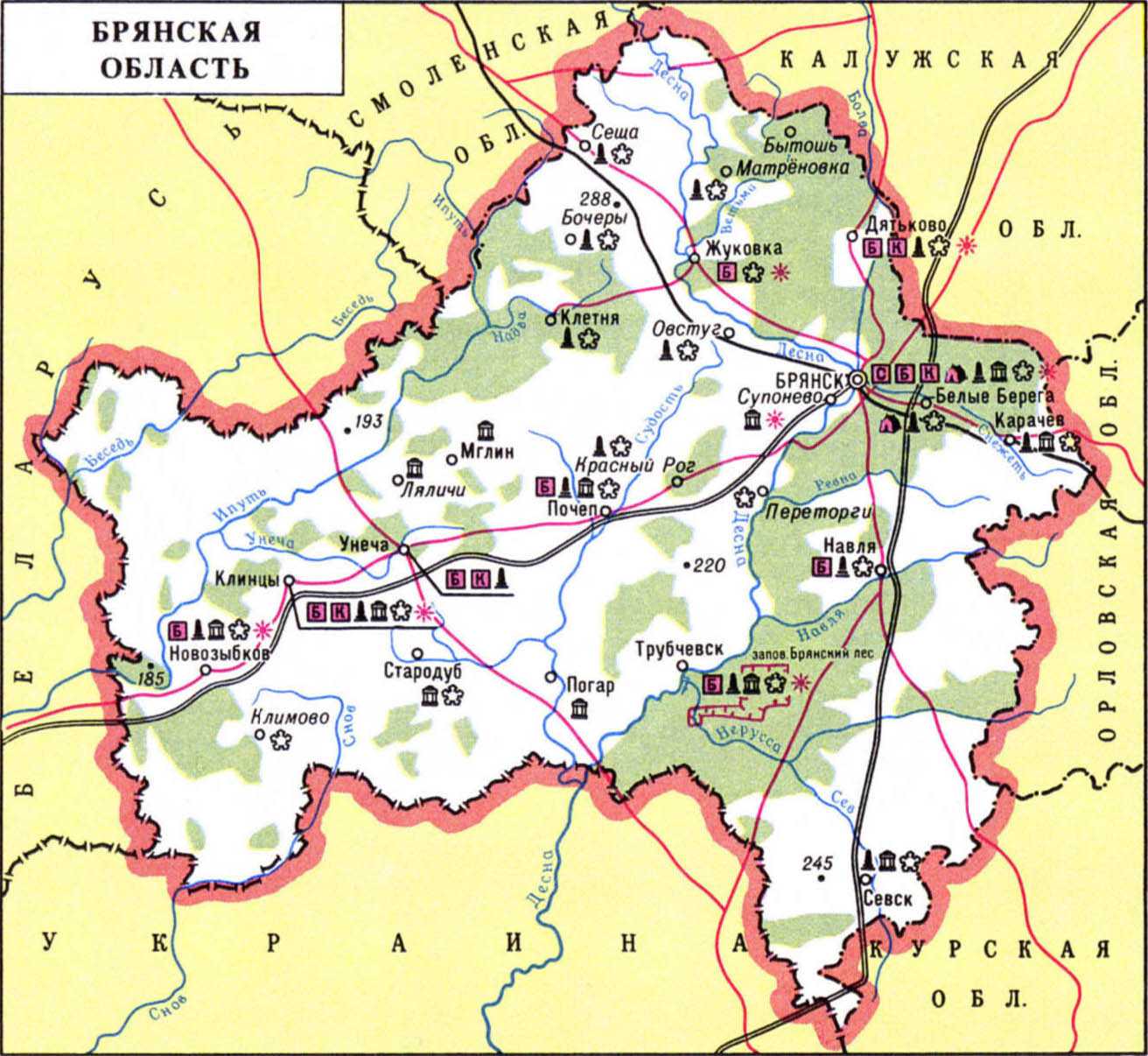 Карта Брянской области с районами